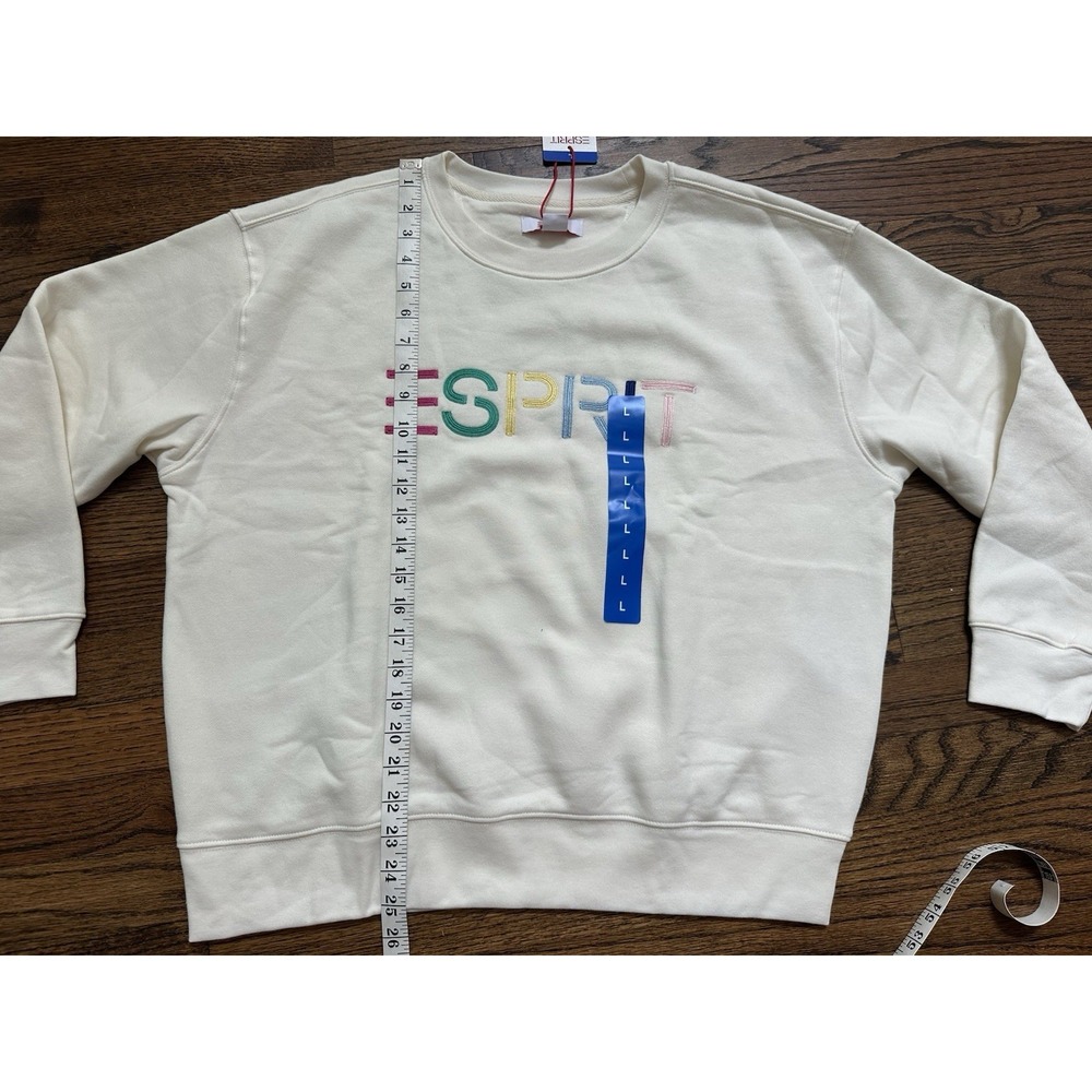 NEW ESPRIT Women's L Retro Logo Fleece Crew Sweatshirt Cream Viral 80's Costco - Picture 5 of 6
